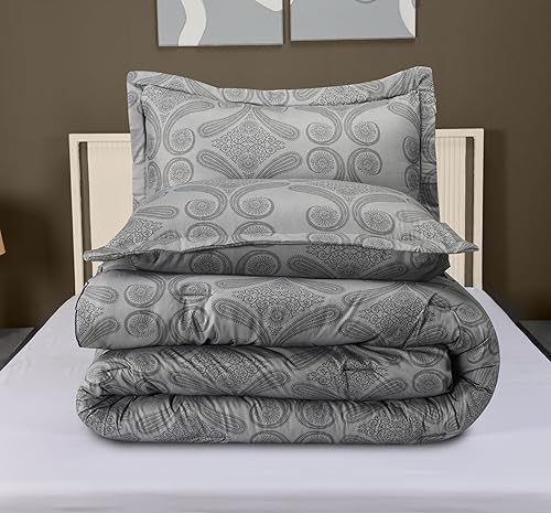 Miniatura 4 de Utopia Bedding Juego de edredón King con estampado de cachemira gris, edredón floral tamaño King, juego de ropa de cama alternativo de 3 piezas