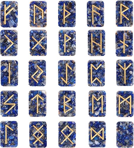 Miniatura 5 de mookaitedecor Paquete - 2 Artículos 7 Piedras de Lapislázuli con Símbolo de Arcángel Mágico Grabado Piedra de Palma Pulida y Juego de 25 Piedras de