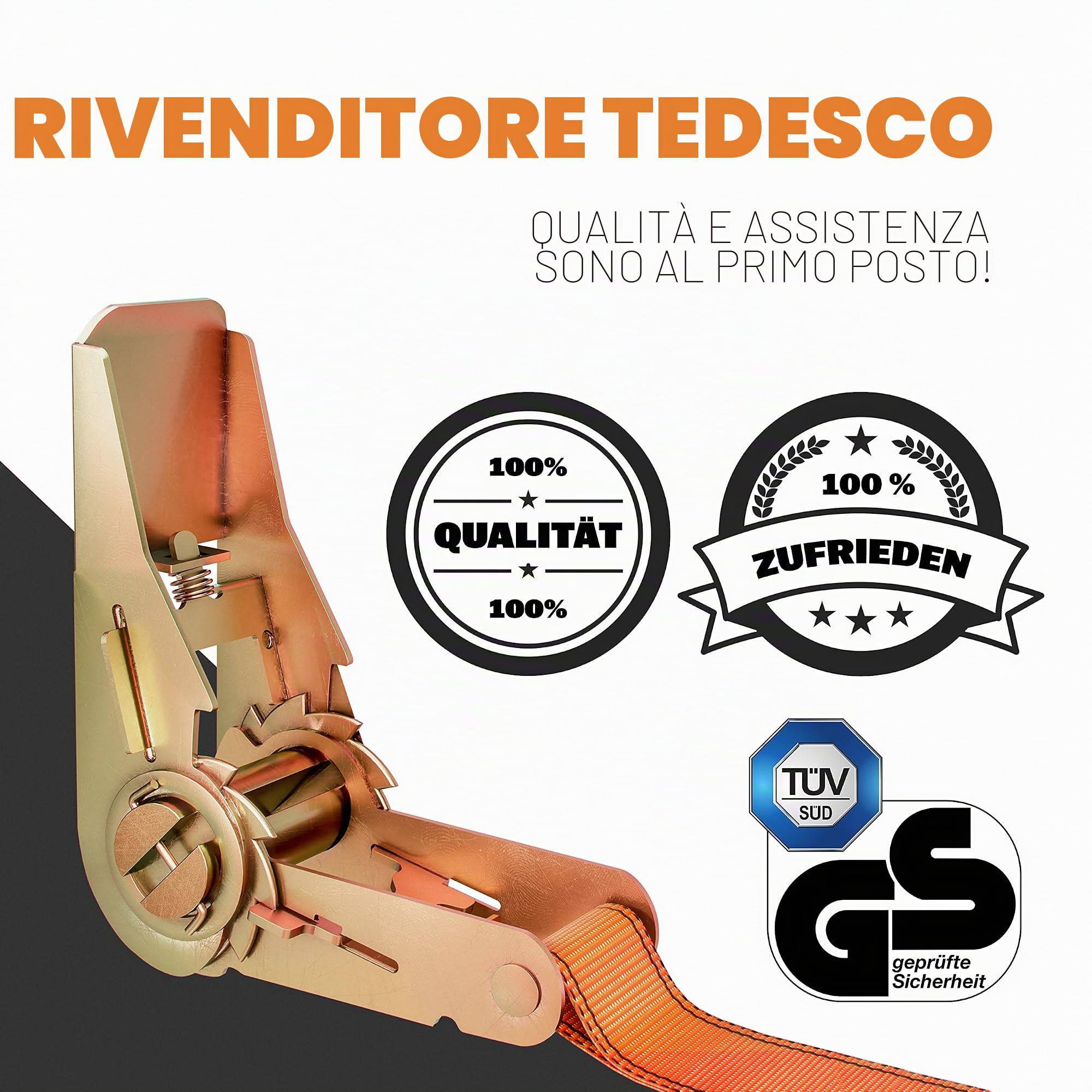Heldenwerk Confezione da 4 cinghie di tensionamento con cricchetto in a 4M 5M o 6M certificate Tüv/GS doppia cucitura ancoraggio resistenti alle intemperie e