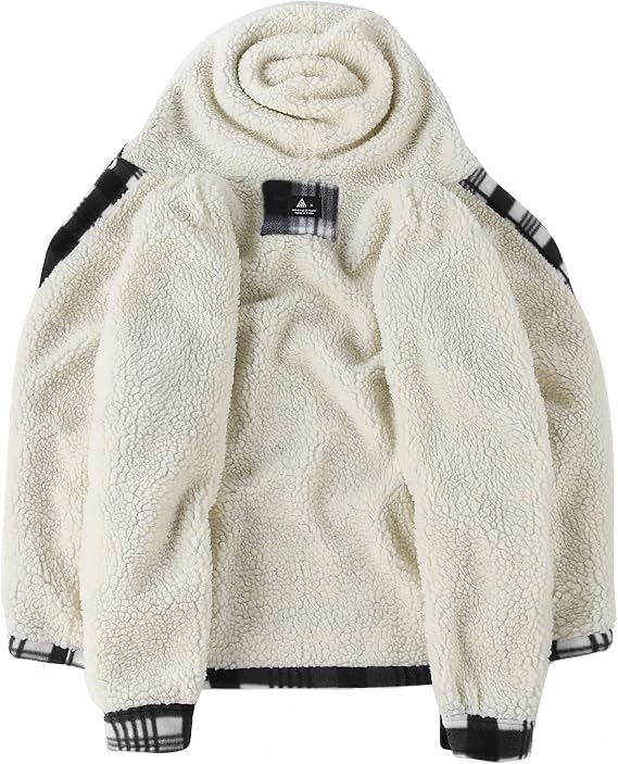 SCODI Men's Flannel Shirt Jacket Fleece Sherpa Lined Plaid Zip Up Hoodies