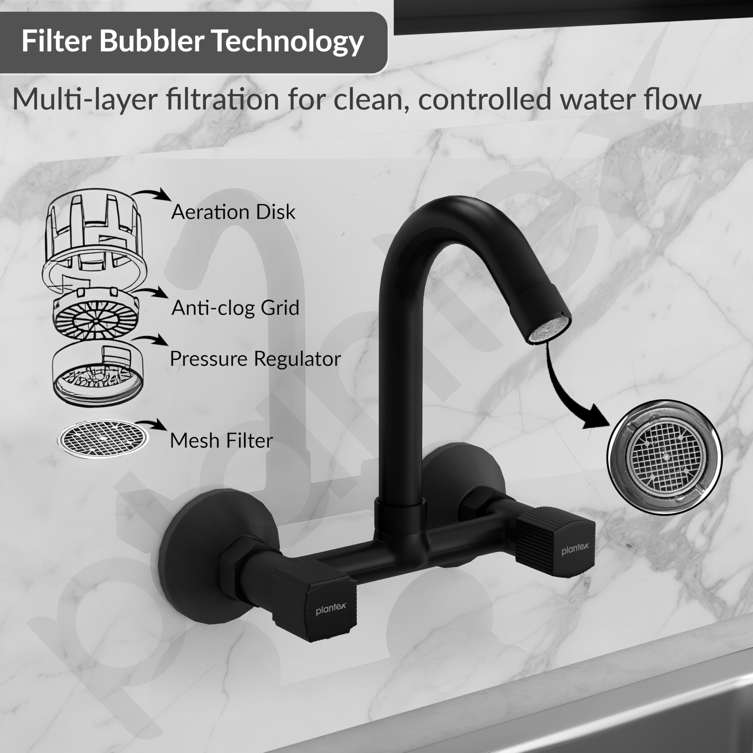 Plantex Black Sink Mixer Tap - 360° Swivel & FREE SHIPPING -5
