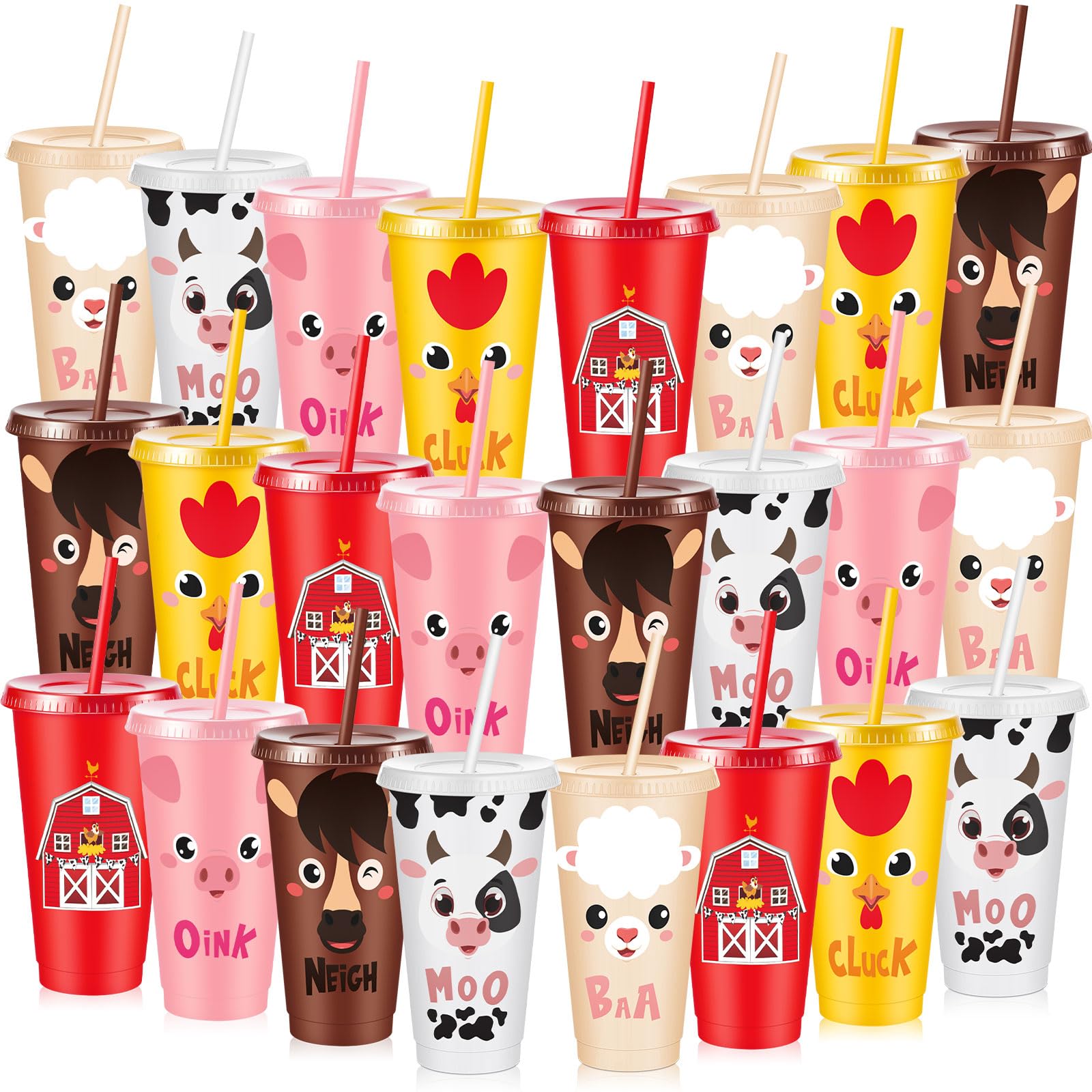 Chuangdi Lot de 24 gobelets en plastique motif animaux de la ferme