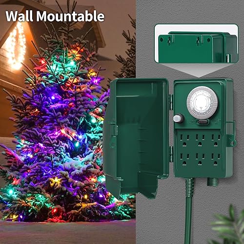 Miniatura 26 de SURAIELEC Estaca de alimentación para exteriores, temporizador digital programable de 7 días, regleta de alimentación resistente a la intemperie, 6