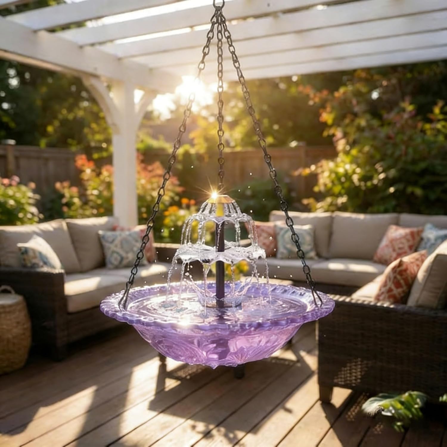2026 New Solar Cascade Hanging Bird Bath Fountain, Solar Fountain for Bird Bath with Solar Pump, 3 Layers Bird Water Fountain to Attract Wild Birds, Ideal Garden Decor for Outside Birds Lover (Purple)