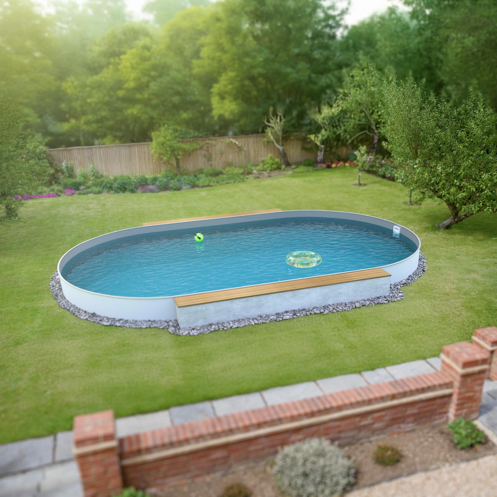 Fresh-Pool Profi Stahlwandpool Set oval, 525x320x120 cm, Stahl 0,6 mm weiß, Folie 0,8 mm grau, Einhängebiese