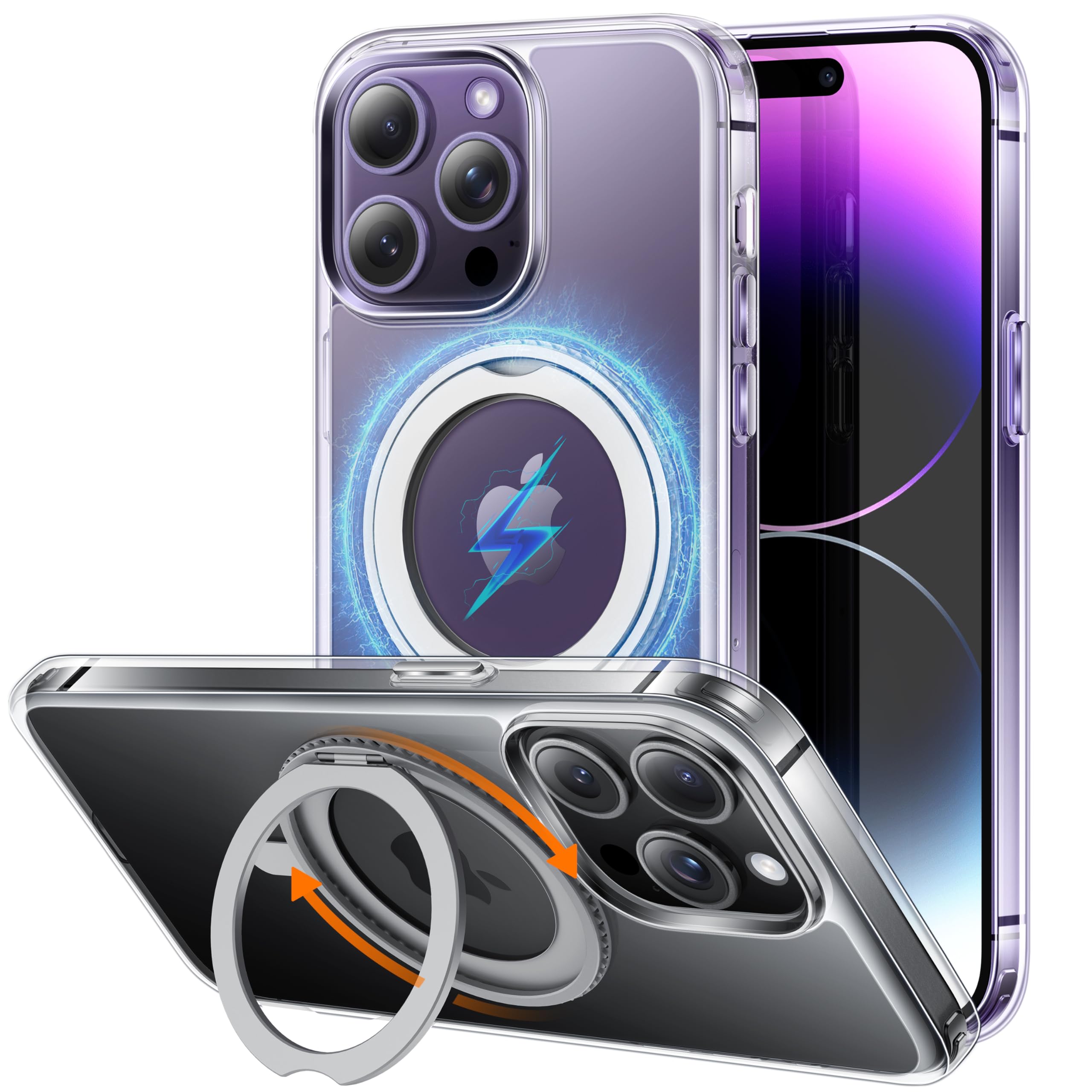 ImpactStrong 360° Rotatable Magnetic Ring Stand for iPhone 14 Pro Max Case [Anti-Yellowing] [for MagSafe Charging] [Military Grade Protection] Heavy