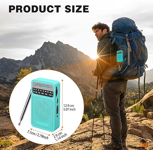 Miniatura 6 de Radio portátil AM FM, radio transistor Goodes con altavoz, conector para auriculares, radio a batería 2AA para recepción de largo alcance, radio de