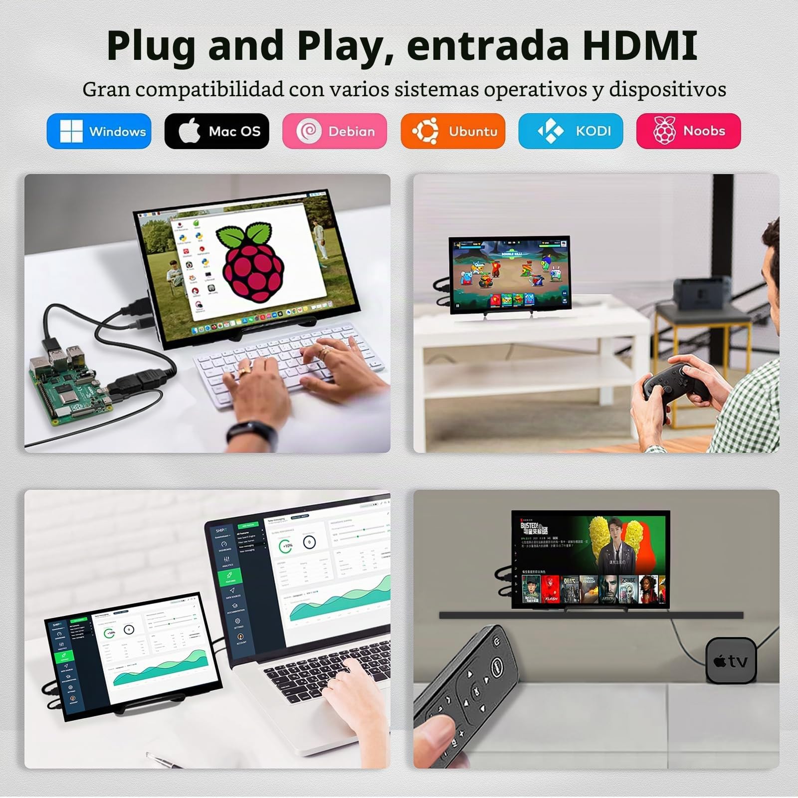 HAMTYSAN Monitor 10 Pulgadas Tactil,1024 x 600 HDMI Pantalla Tactil,Portátil IPS Touch Display para Raspberry Pi 4/3/2/Zero/B Win10/8/7 Switch/Xbox/PS4