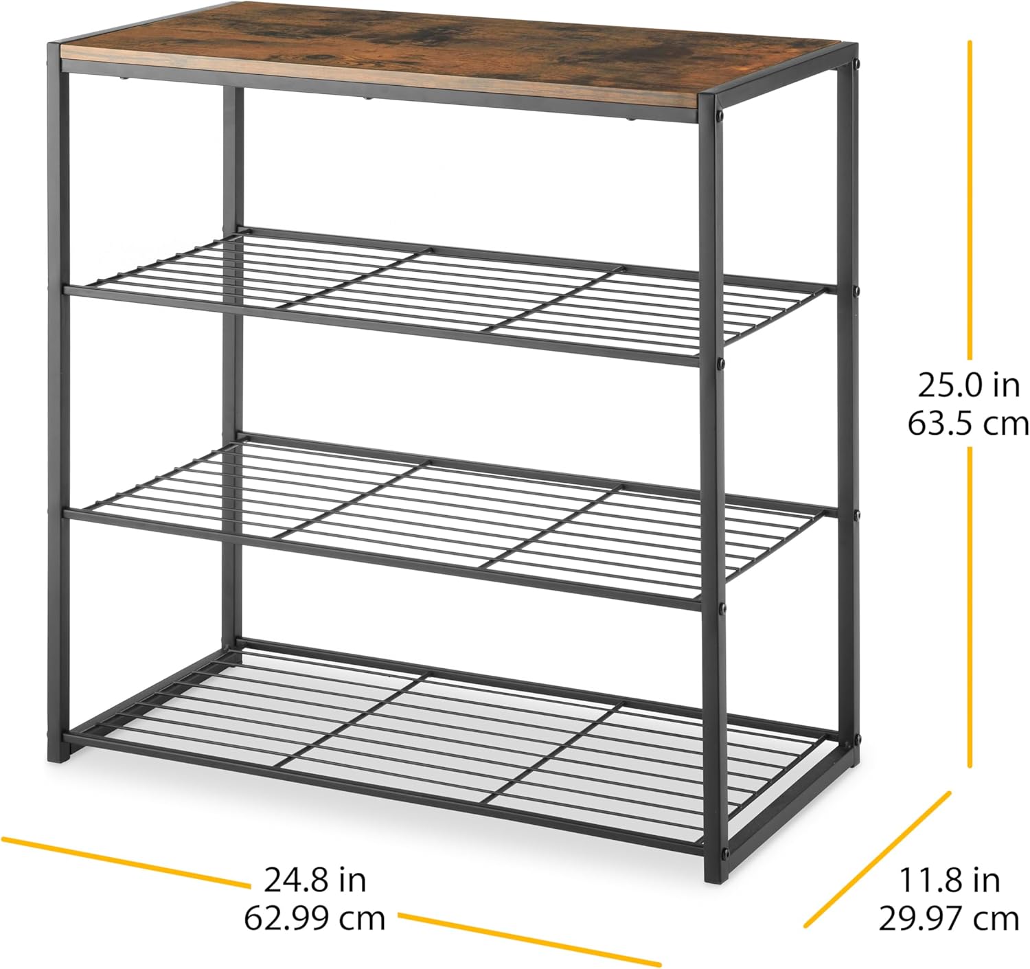 Black and Woodgrain Industrial 4-Tier Storage Shelves