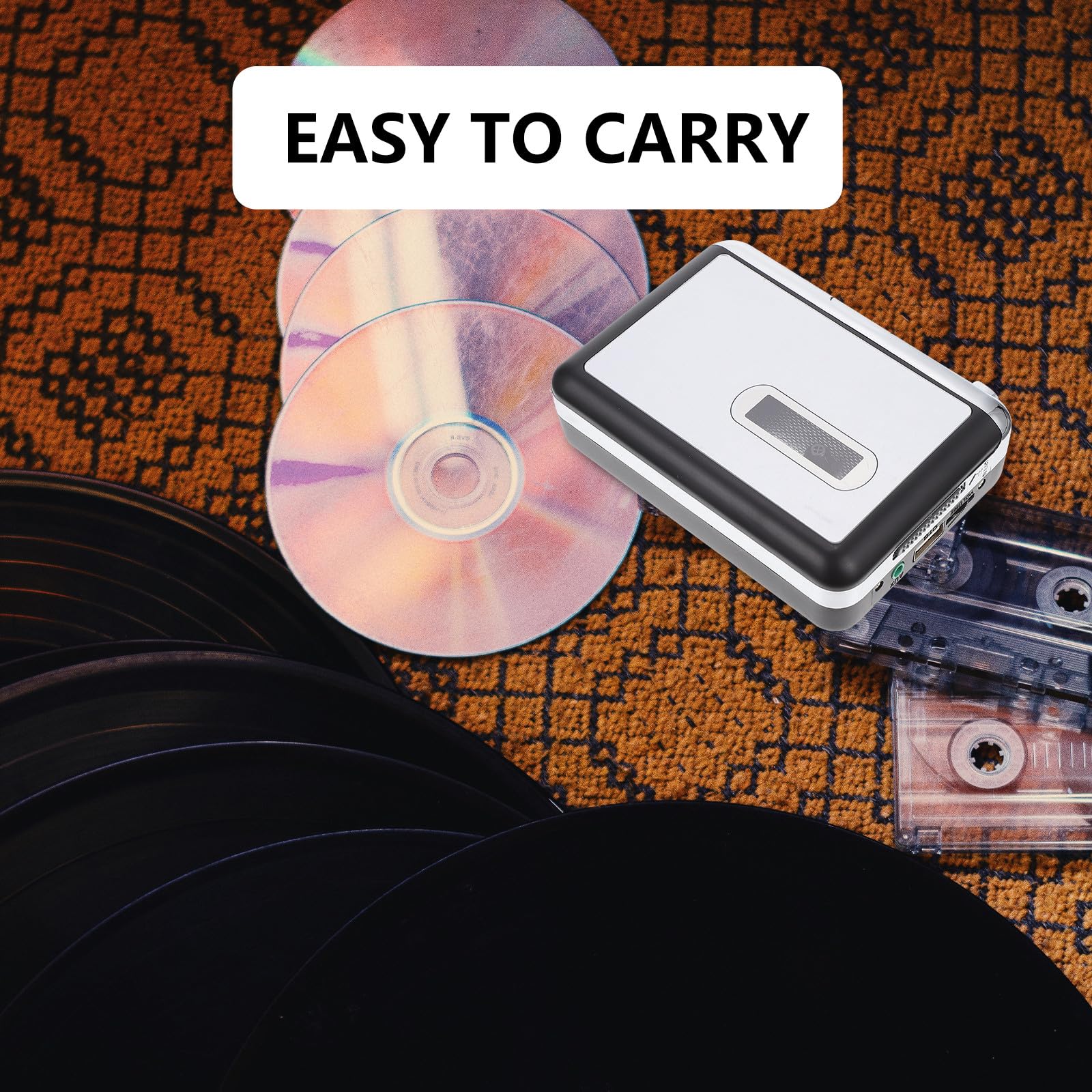 Convertitore da Cassetta USB Lettore Musicale Funzione Music Player e Plastico Argento senza Necessità di Installare Software, Alimentato da 2 Batterie Aa