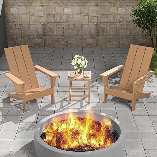 Miniatura 2 de Juego de 3 sillas Adirondack para exteriores, sillas Adirondack de plástico HDPE para todo tipo de clima, sillas para hoguera al aire libre con mesa