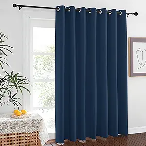 NICETOWN Vertical Blinds for Sling Glass Patio Door - Silver Grommet Top Privacy Blackout Window Curtains for Bedroom, 100 inch Extra Wide Drapes (Moroccan Blue, W100 x L84, 1 Panel)