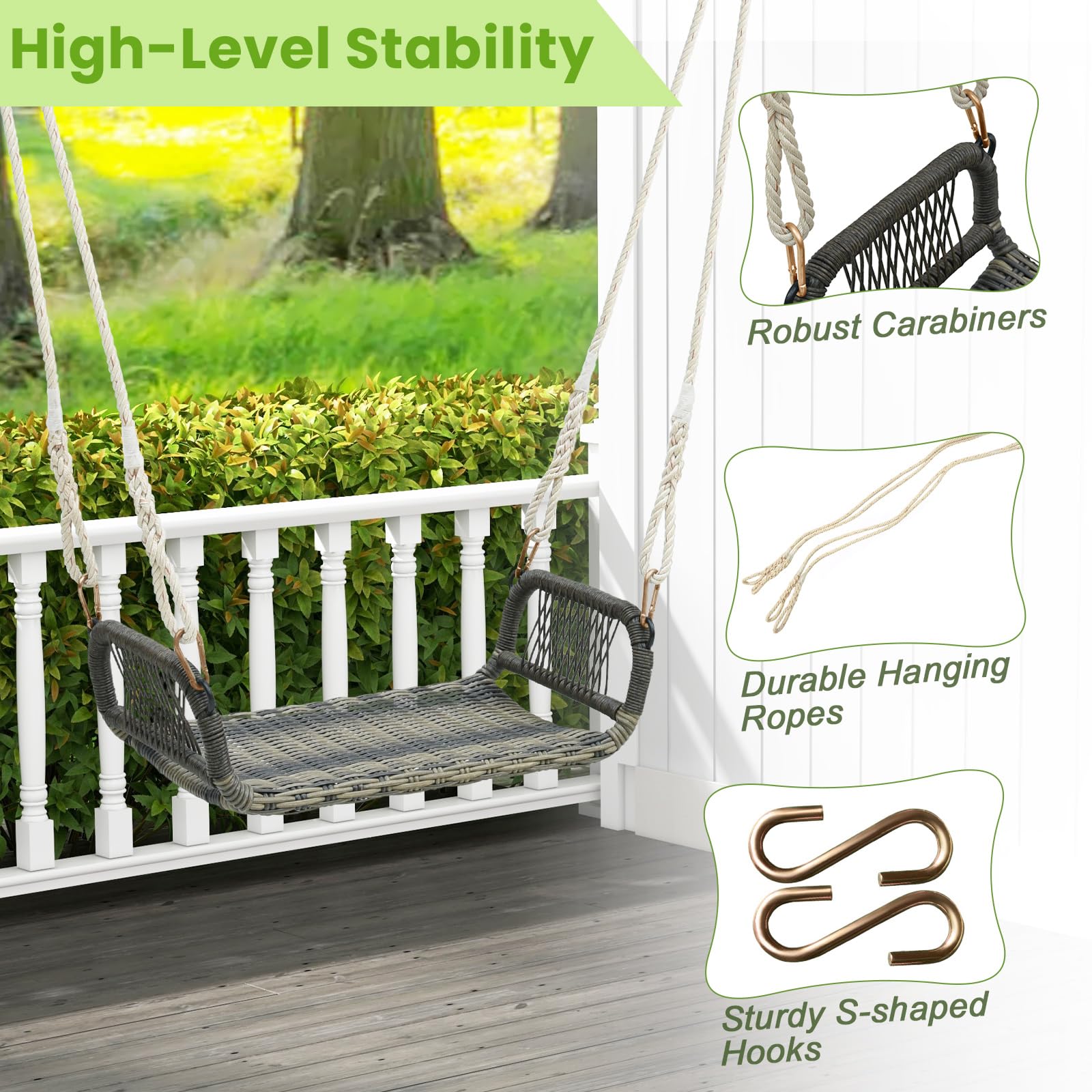 LIFEZEAL Outdoor Schaukel, hängeschaukel aus PE-Rattan & Metall, Hängesitz mit Armlehnen, Gartenschaukel mit 2 Seilen für Veranda, Baum, bis zu 180 kg