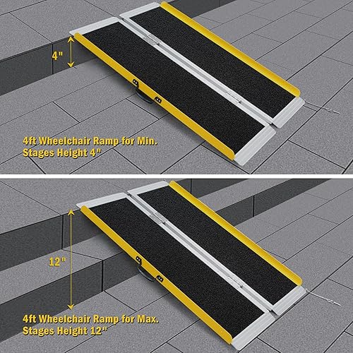 Miniatura 6 de Rampa portátil para silla de ruedas de 4 pies, 48.6 pulgadas de largo x 31.5 pulgadas de ancho, rampa plegable para silla de ruedas, rampa para