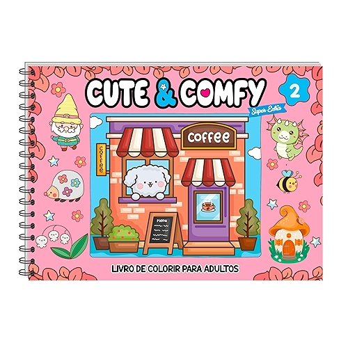 Cute & Comfy Super Extra - Livro de Colorir Adulto - Capa Dura Holográfica      Espiral – ...