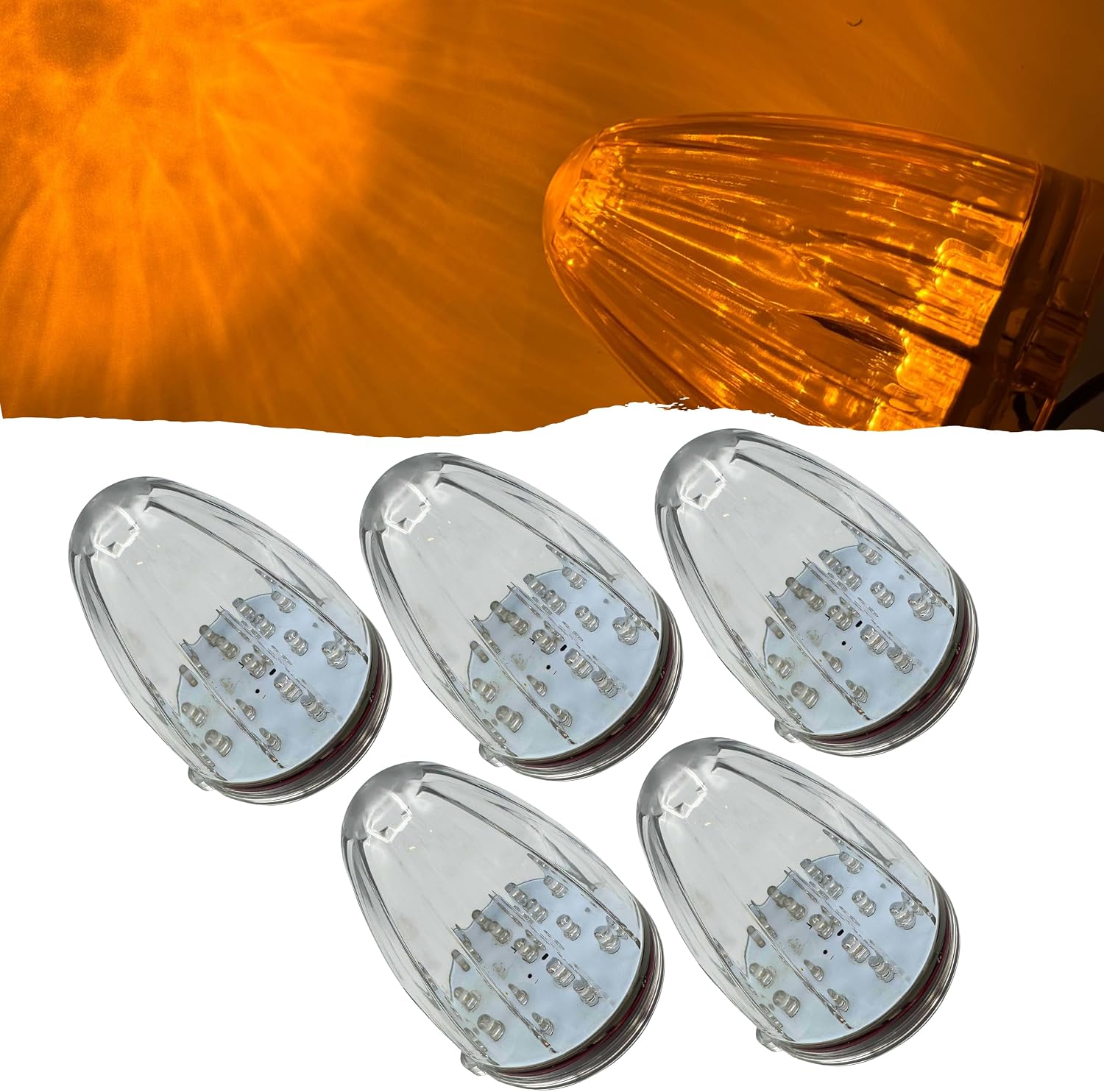 All Star Truck Parts 5X Roof Running Top Marker Light Amber 17 LED Clear Lens Replacement for Torpedo Style CAB Light Assemblies Peterbilt Freightliner Mack Volvo 3" Dia/2.7" Hole Distance 12V IP65