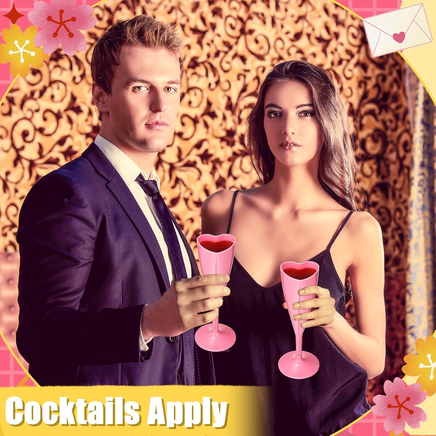 24 Pcs Valentines Day Heart Shaped Champagne Flutes Plastic Goblet Cups 4.4oz Disposable Toasting Glasses Wine Cups for Galentine Bachelorette Wedding Bridal Shower Party(Clear,Pink) - Image 3