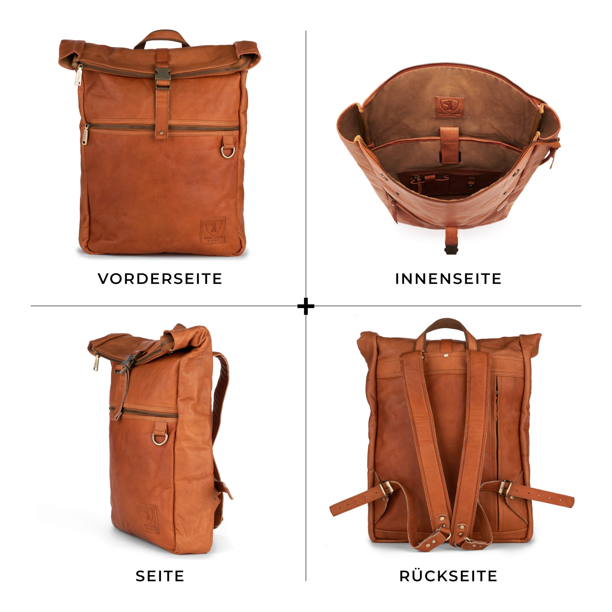 Berliner Bags Rolltop Rucksack Utrecht Vintage, Lederrucksack - Braun
