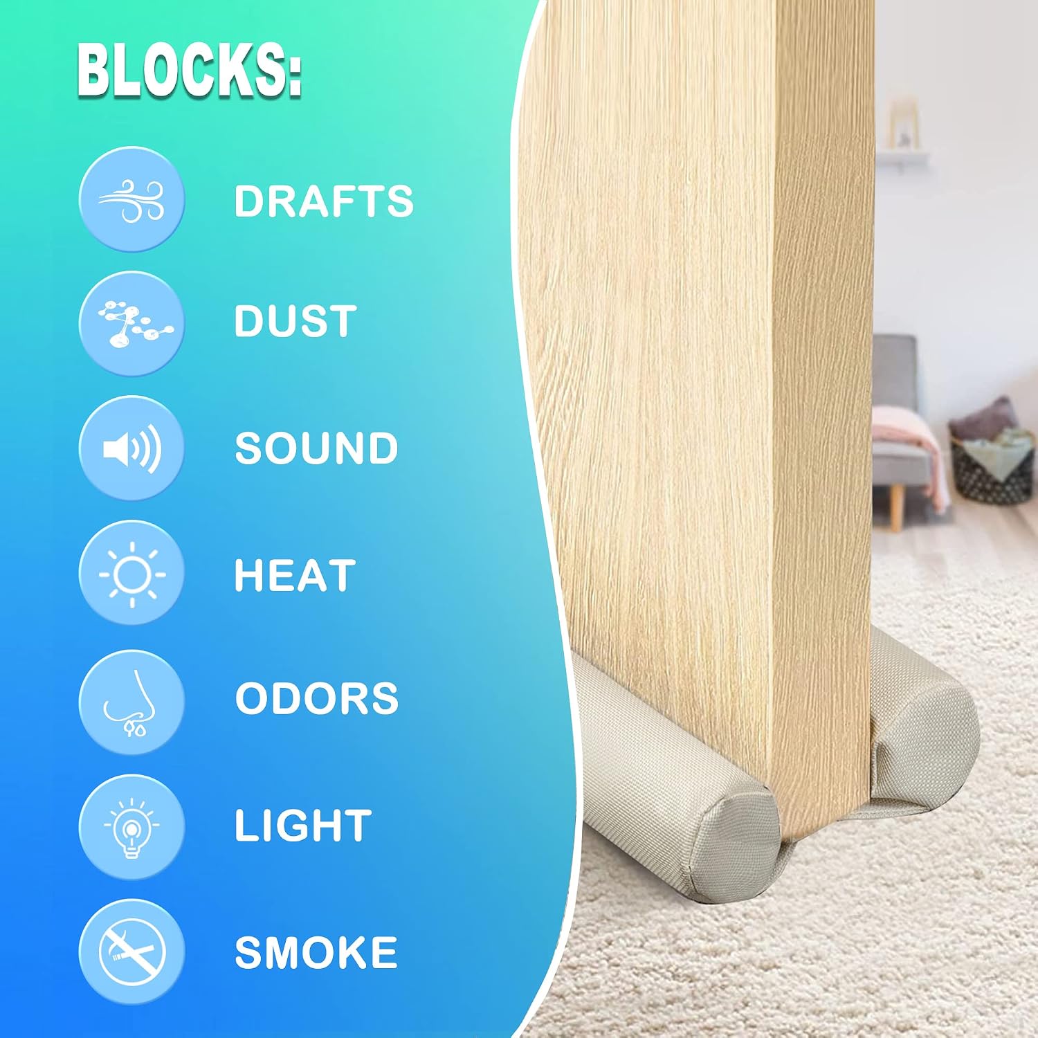Under Door Draft Stopper 36" Bottom Door Seal Noise Air Blocker Soundproofing Door Guard, Fit 1.5" Door Gaps