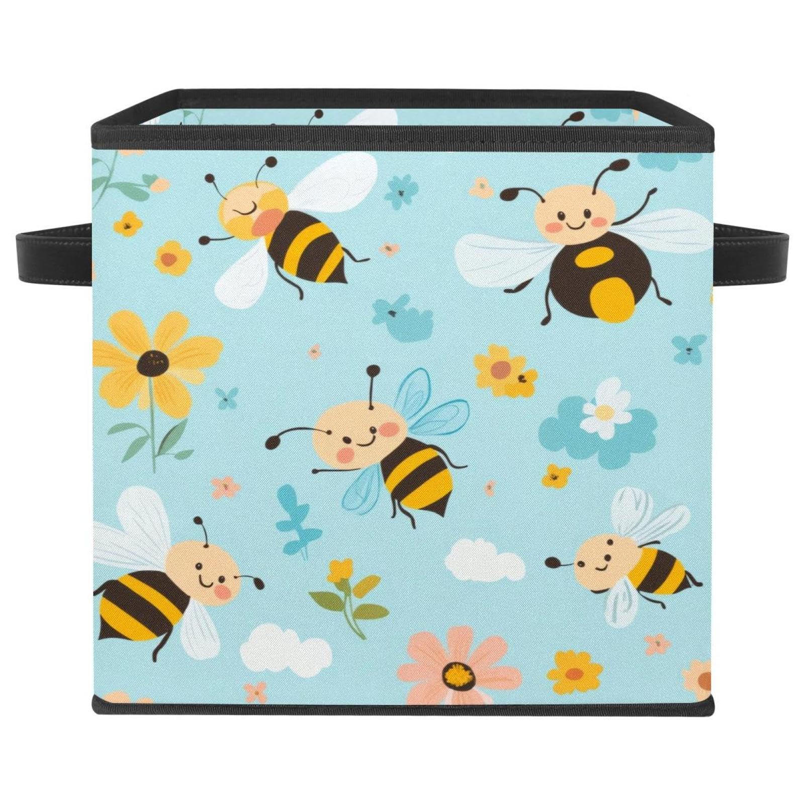 Boîte de rangement vêtements pliable grand format cube 28 cm à motif fleurs et abeilles