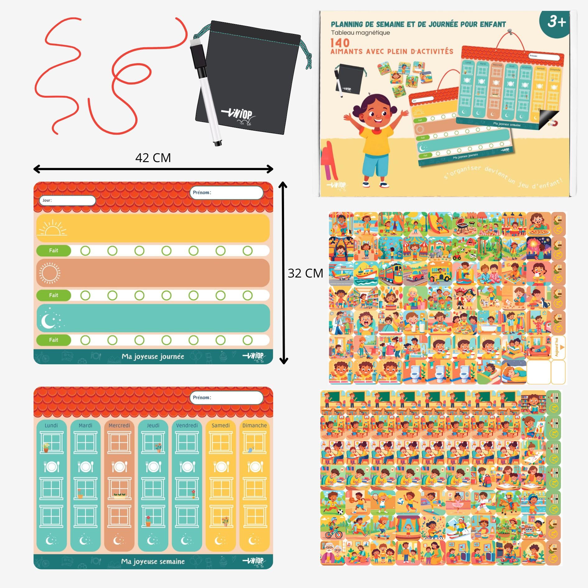 Duo Planning Settimana e Giorno per Bambini, Quadri Magnetici Montessori con 140 Magneti Attività Complete, Ideale per Instaurare Routine e Autonomia, Compatibile con ADHD, Autismo da 3 anni