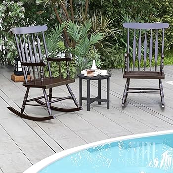 Outdoor Wood Rocking Chair 450 Lbs High Back Solid Wood Relaxing Rocke