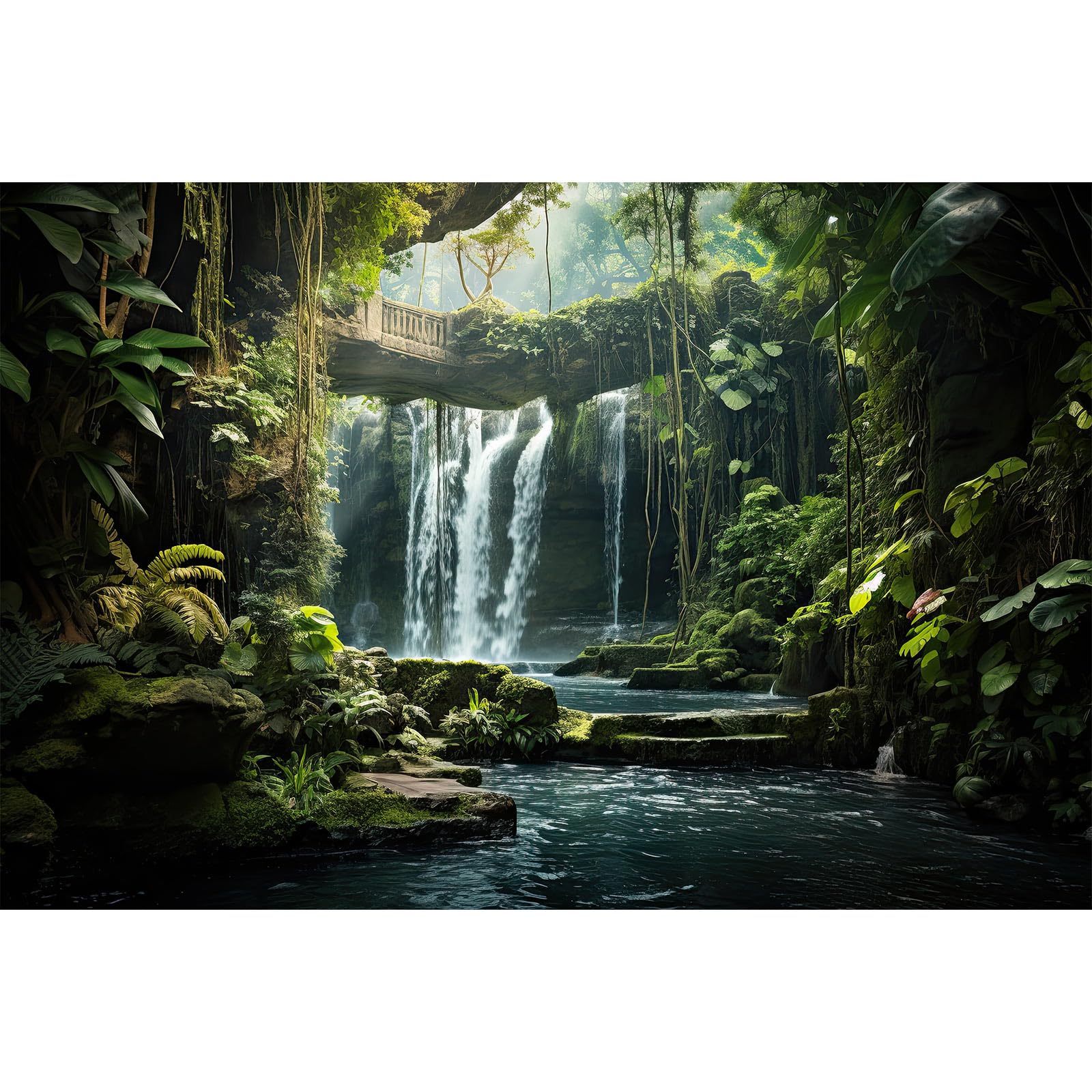 Waterfall Aquarium Background Nature Hidden Treasures Terrarium Backdrop Tropical Plants Stream Stone Bridge Fish Tank Background Reptile Habitat Backdrop Tank Wallpaper Poster Vinyl 36x24in