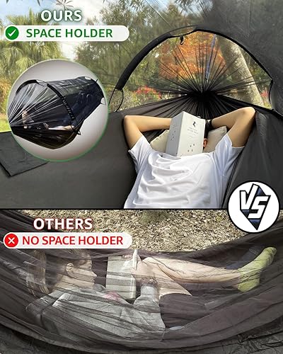 Miniatura 7 de ADVOKAIR Hamaca de campamento con mosquitera de hasta 500 libras, hamaca colgante de viaje de nailon ultraligera y portátil con correas de árbol,