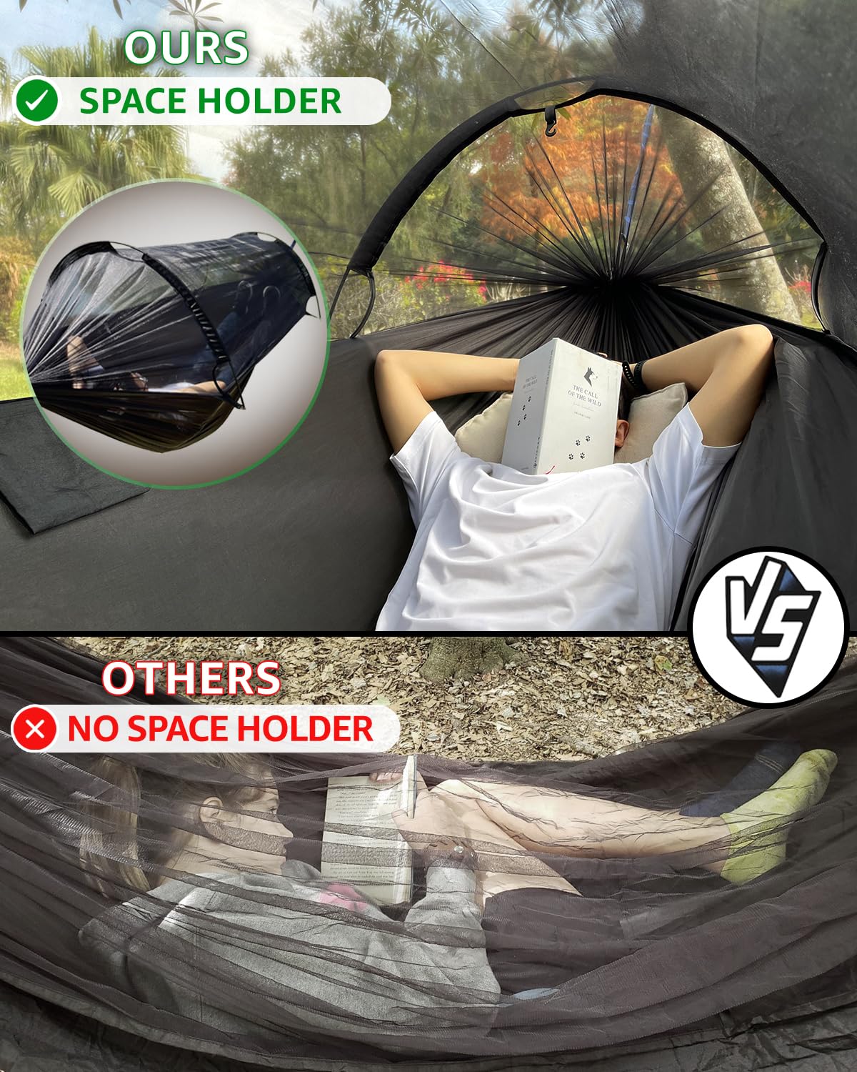 ADVOKAIR Amaca da campeggio con zanzariera fino a 226,8 kg, ultraleggera e portatile, in nylon, da viaggio, con cinghie per alberi, perfetta per esterni, escursioni, escursioni e cortile