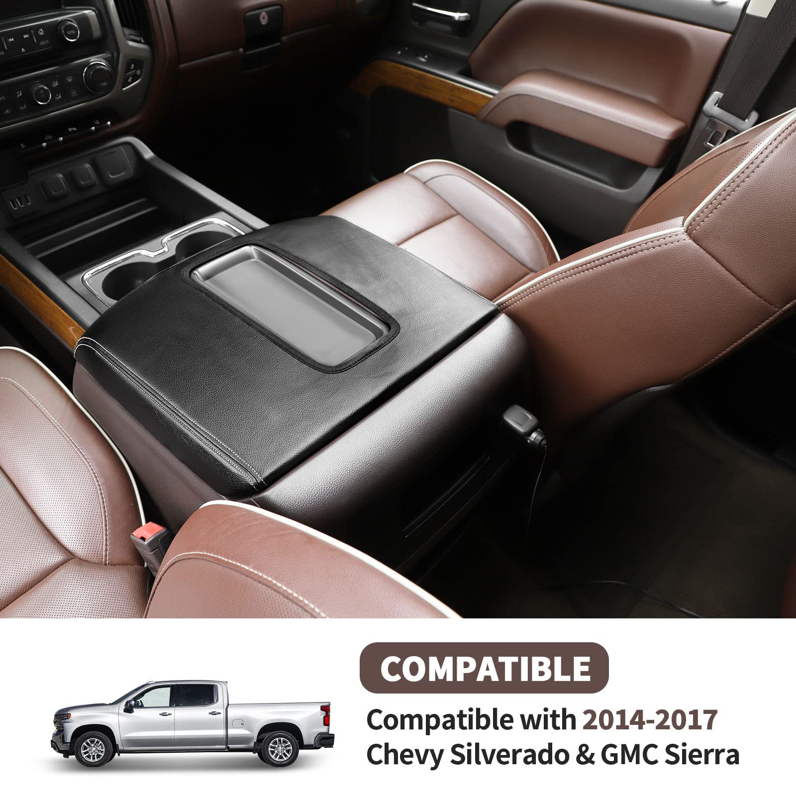 Jive PU Leather Center Console Armrest Cover Pad For Chevy Silverado/Suburban/GMC Sierra 2014-2017