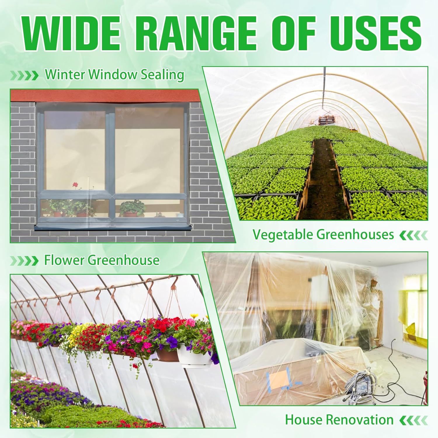 Vevitts Greenhouse Plastic Film, 6 Mil Thickness Greenhouse Plastic Sheeting, Clear Polyethylene Film UV Resistant for Gardening, Farming, Agriculture (10 x 32 FT)