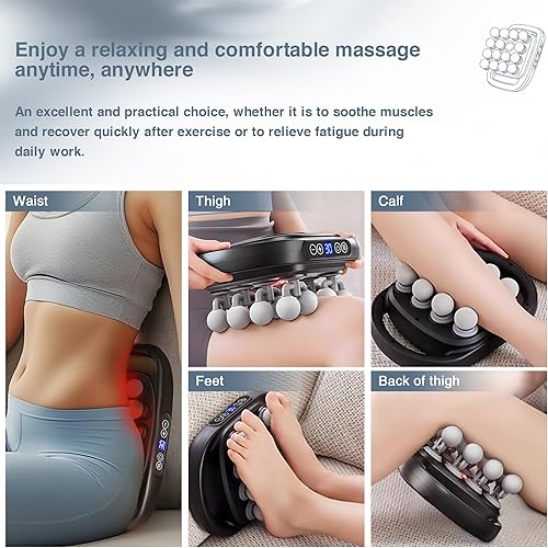 Miniatura 6 de Juego de 16 pistolas de masaje de cabeza, pistola de masaje de tejido profundo portátil con 3 modos y 30 intensidades, terapia de luz roja,