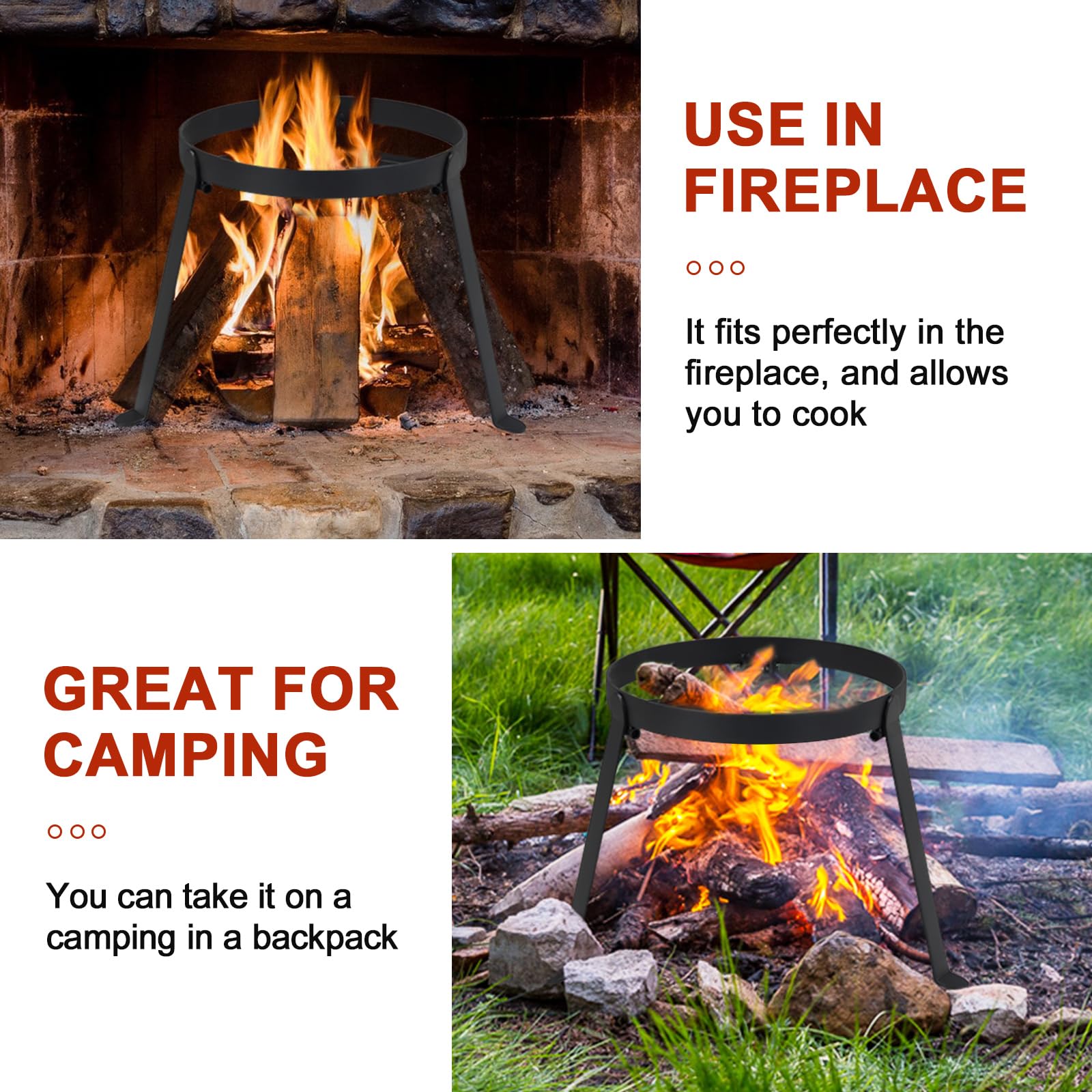 CALCHELE Campfire Tripod & Cooking Equipment - Heavy Duty Outdoor Fire Pit Stand, Portable Cast Iron Camping Open Fire Tripod Grill for Dutch Oven, Lodge, Firepit