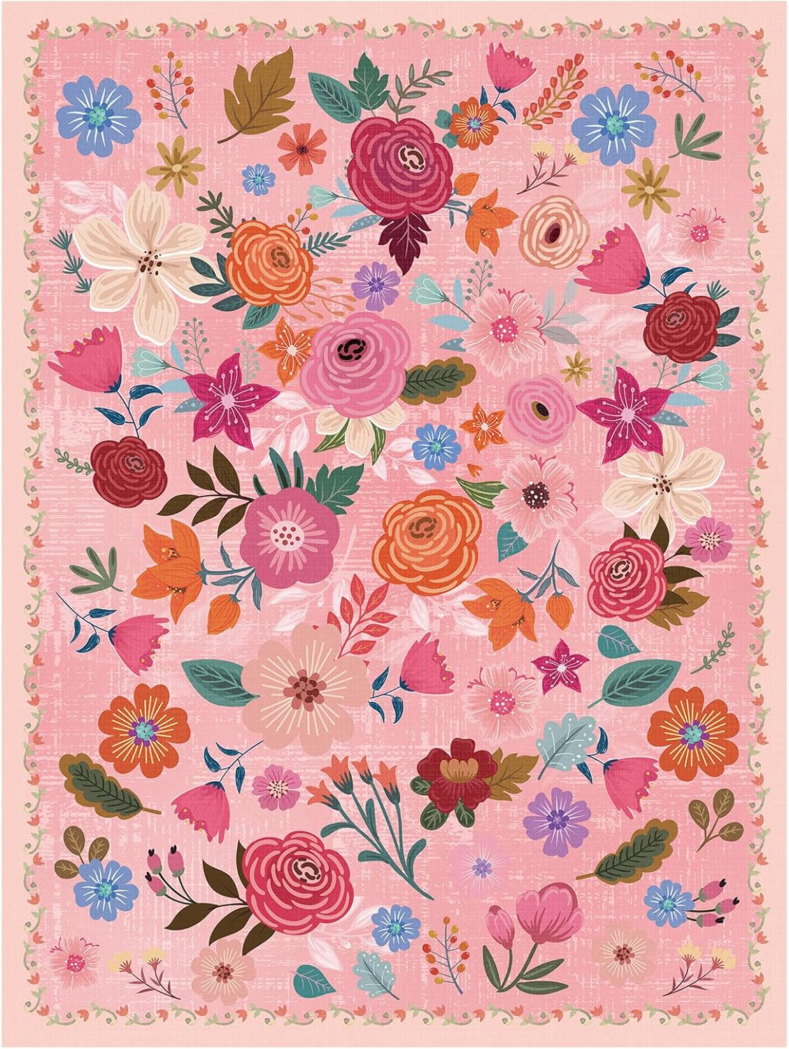 Washable Hot Pink Area Rug 5'×7' Hot Pink Boho Large Living Room Rug Floral Non-Slip Soft Oriental Vintage Color Bedroom Carpet Dining Room Nursery Home Office Indoor Decor