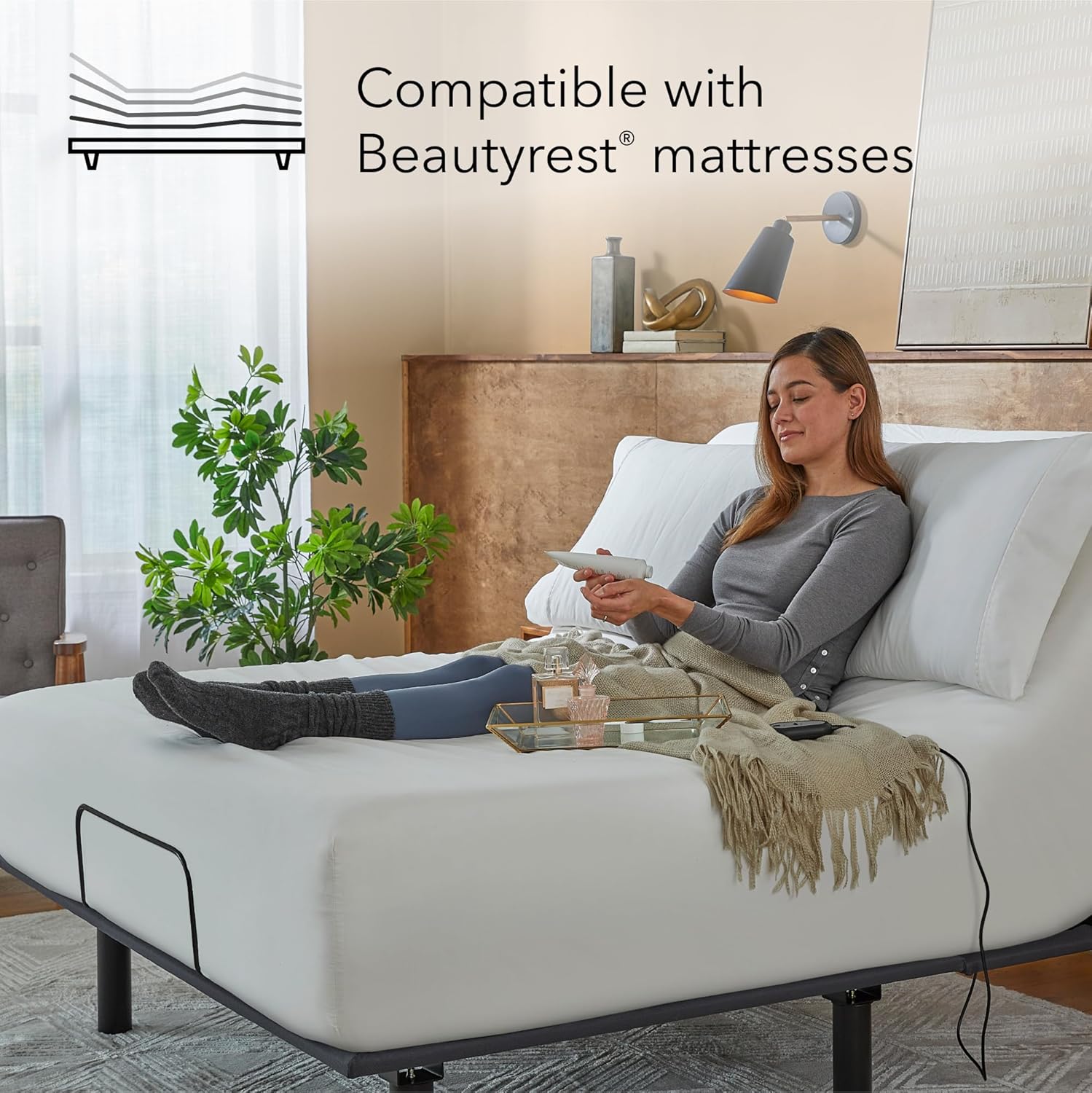 Beautyrest baselogic Level 1 Adjustable Base Bed Frame - Full - Head Adjustability, Wired Remote, Removable Legs for Zero-Clearance Design, and Foldable for Convenient Mobility and Storage