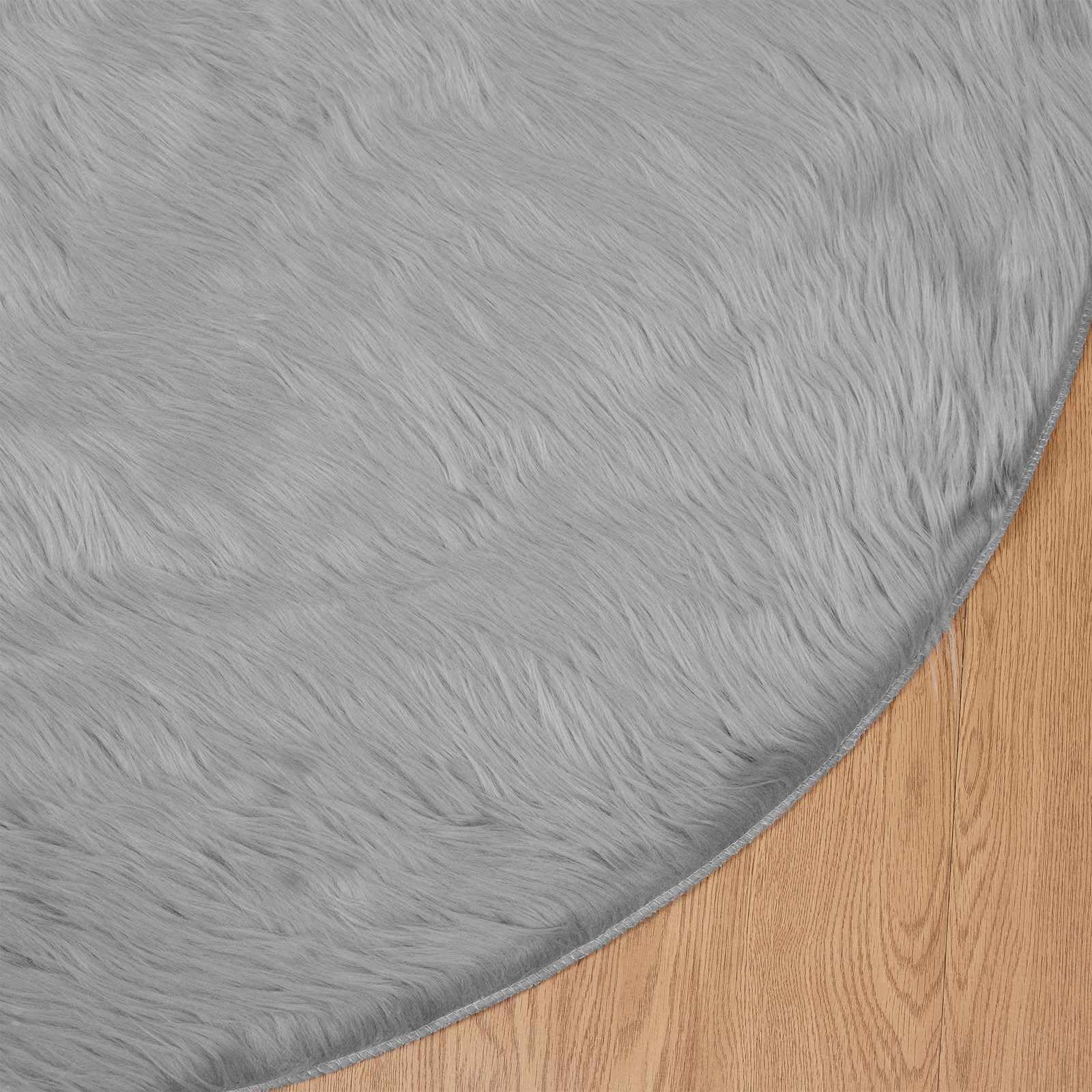 Teppich Kunstschaffell Grau Ø 120 cm Rund Polyester Flauschig