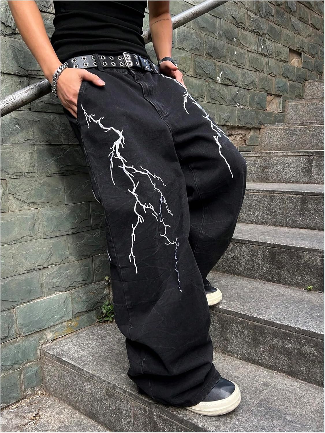 SHENHE Men's Goth Baggy Jeans Y2k Wide Leg Low Rise Hip Hop Punk Jeans Denim Pants Streetwear - Image 5