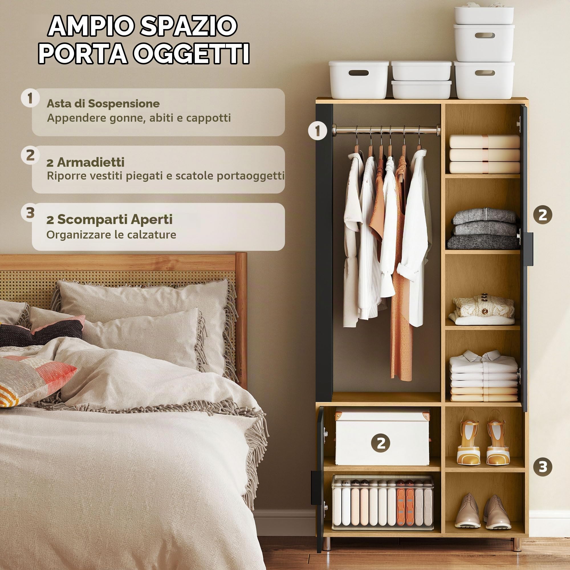 HOMCOM Armadio con Specchio 80x30x170cm Legno Naturale