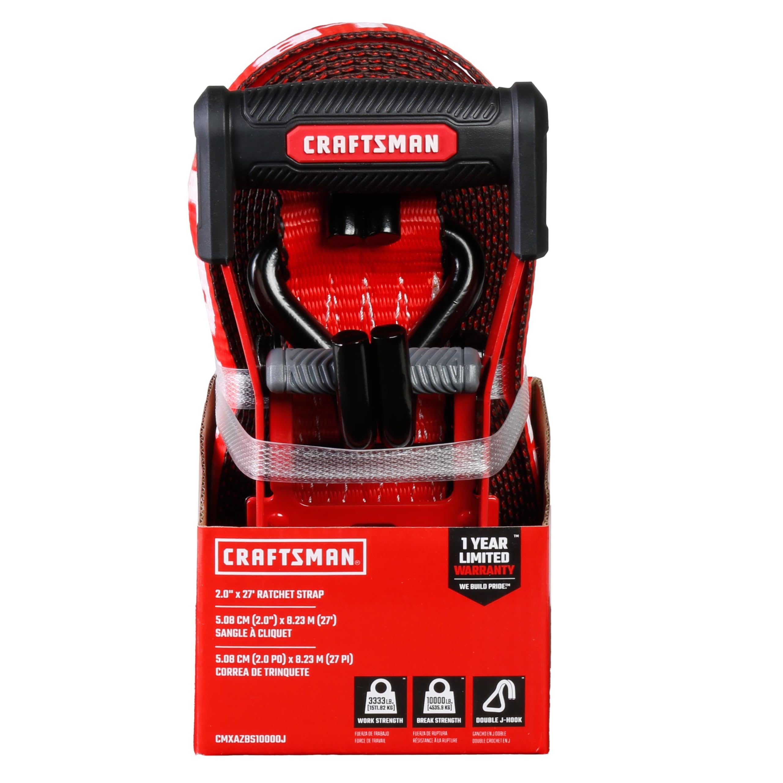 CRAFTSMAN CMXAZBS10000J - Cinghia a cricchetto con doppio gancio a J, 5,1 cm x 60 cm, per carichi pesanti/industriali (4,5 kg di resistenza alla rottura)