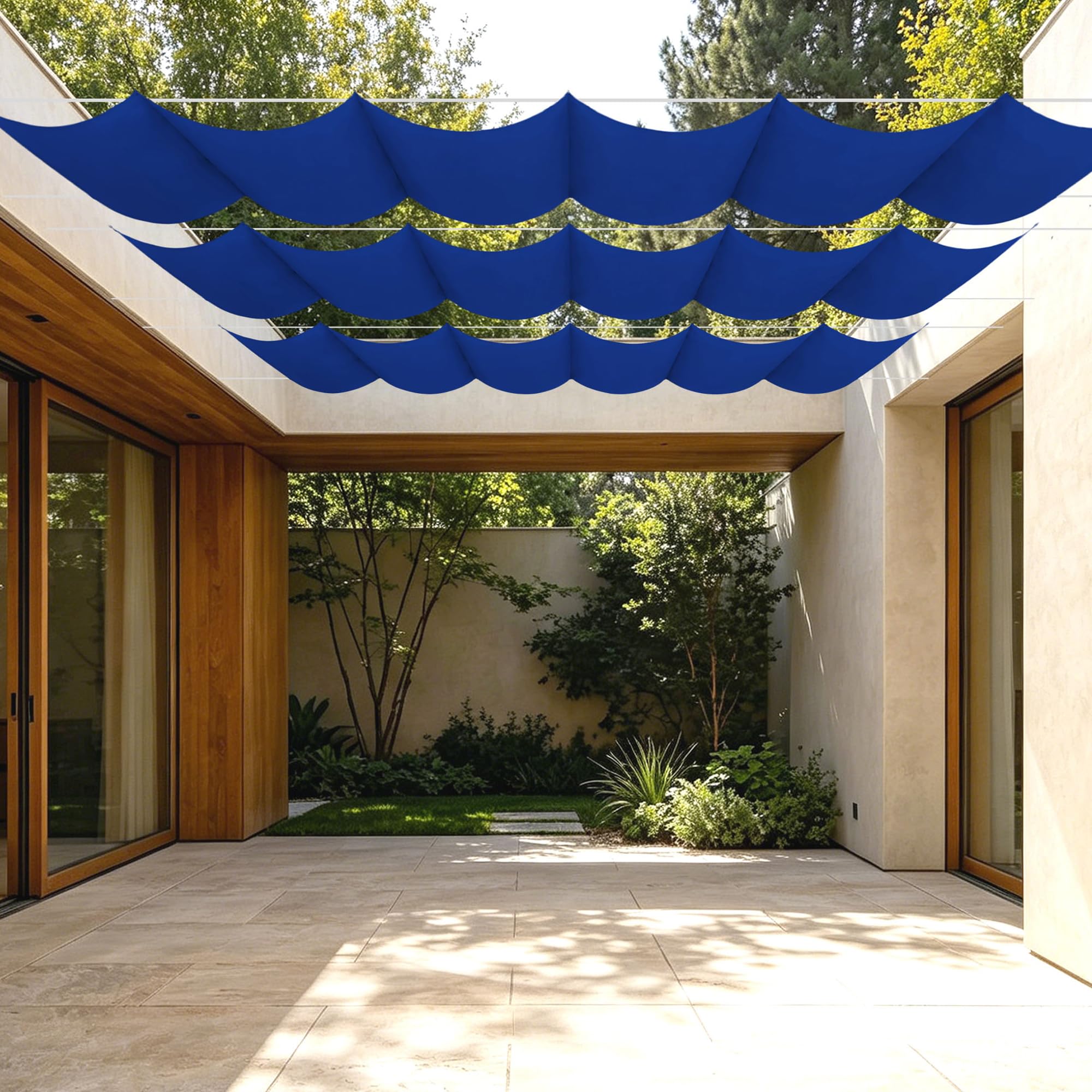 Voile ombrage rétractable vague 750x200 cm imperméable pour jardin plein air