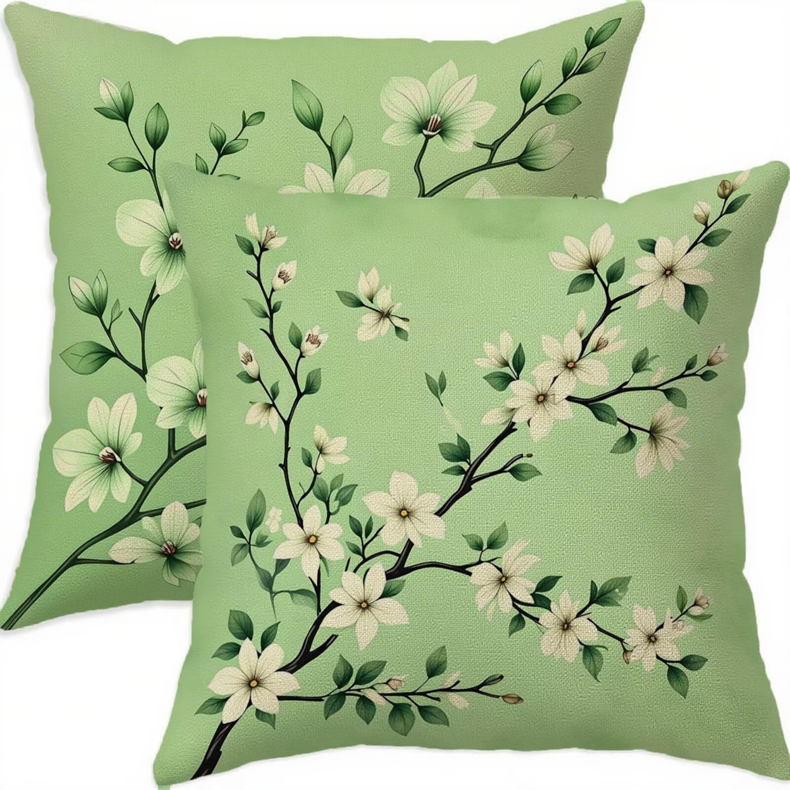 Housse coussin 70x70 vert géométrique lot de 2 imperméable en lin