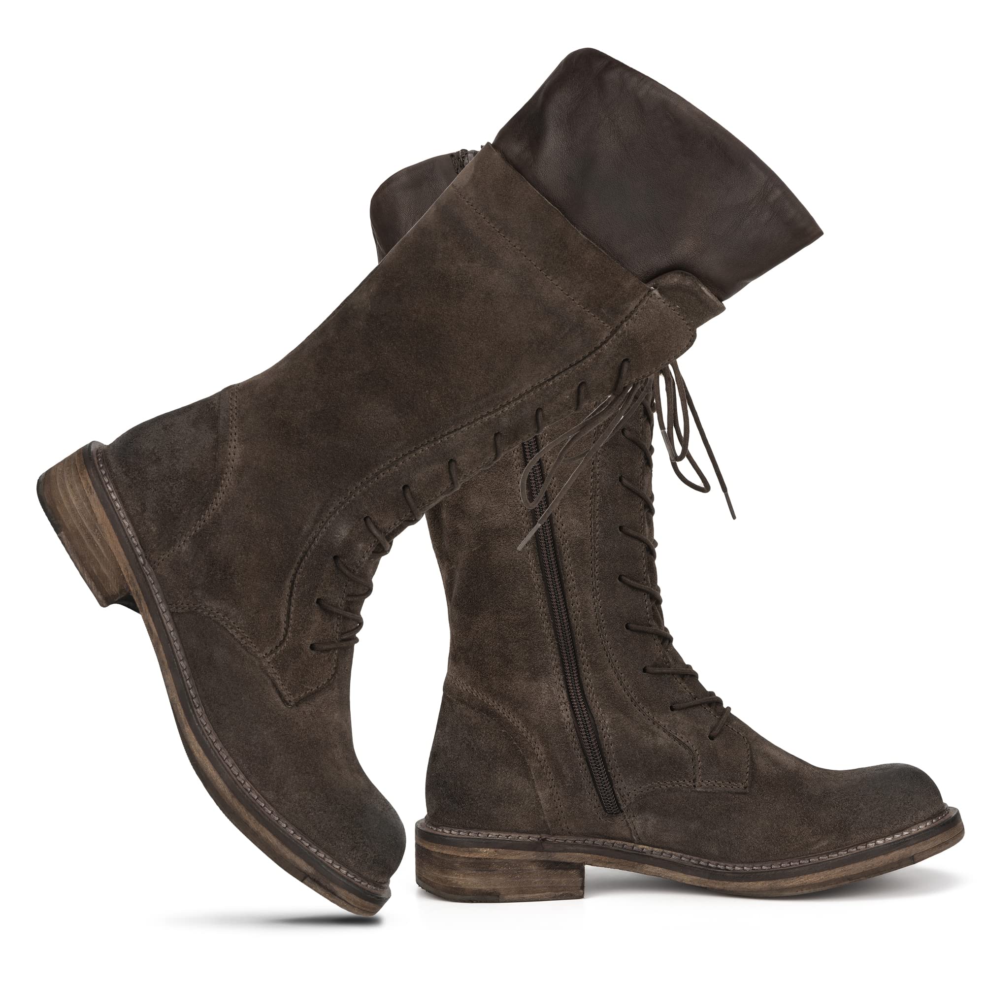 Vintage Foundry Co. Women’s Kelly Handcrafted Fashion Casual Suede Knee-High Boot, Lace-Up Zip, Round Toe, Rubber Outsole