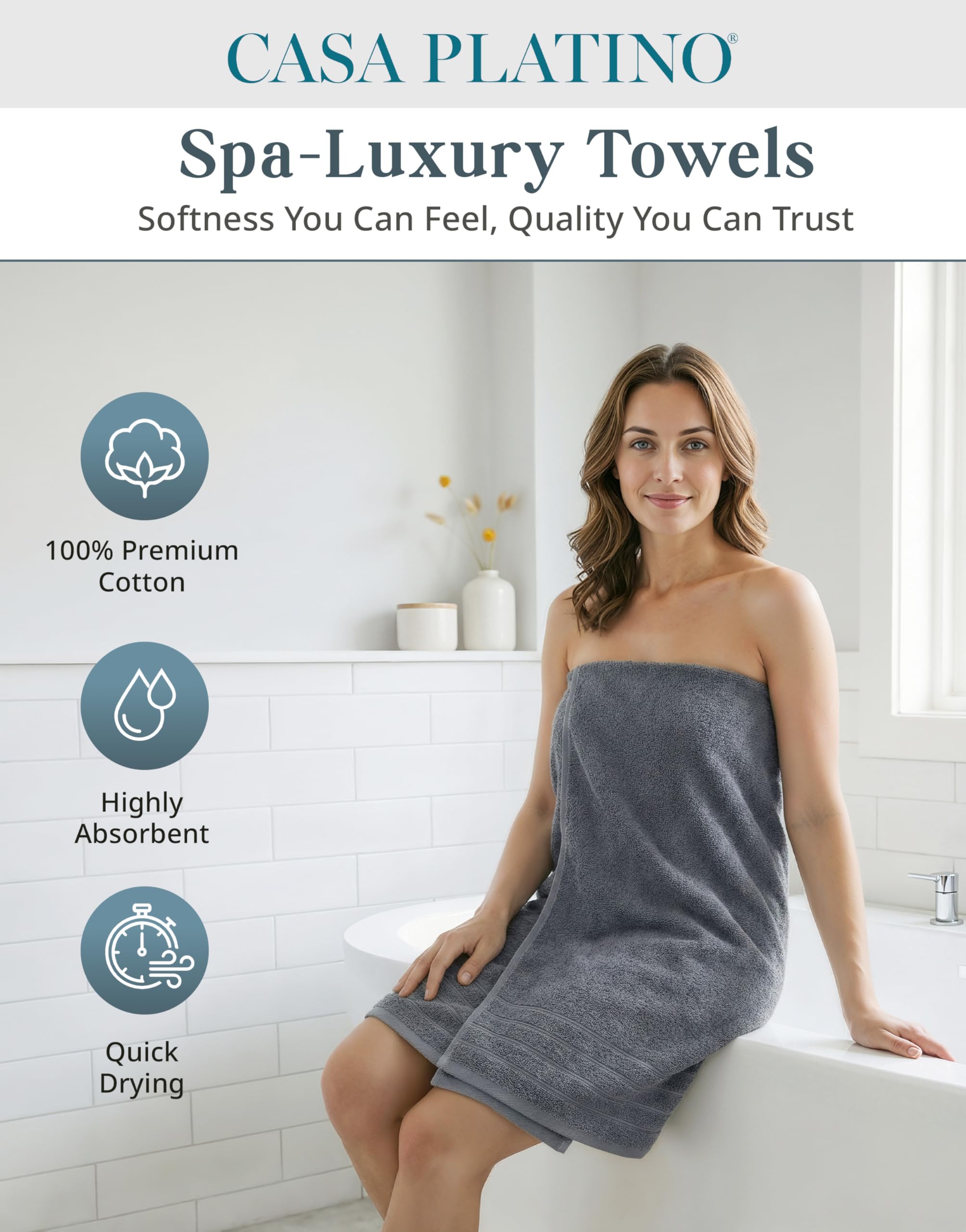 Set di asciugamani da bagno di alta qualità, 24 pezzi, 100% cotone, 2 teli da bagno, 2 asciugamani da palestra, 2 da bagno, 4 dita, 6 mani, 8 salviette, design di qualità alberghiera e spa, morbidi