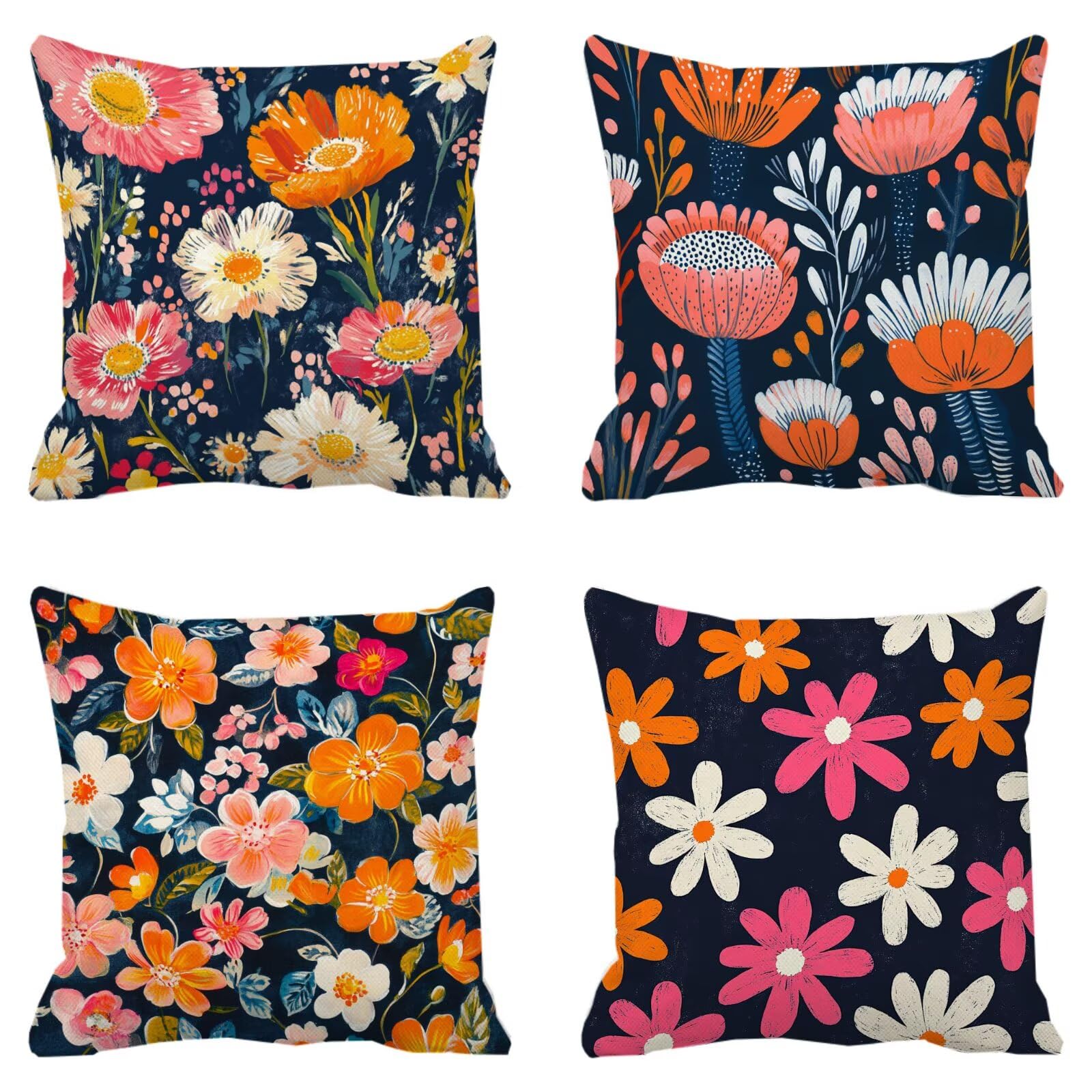 Federe Cuscini Divano 40x40cm, Federa Cuscino Arancione bruciato Fiori Quadrati Copricuscini Super Morbido Copri Cuscini Per Divano, Cuscino Decorativo da Esterno Giardini, Camera Divani, Sedie P-420