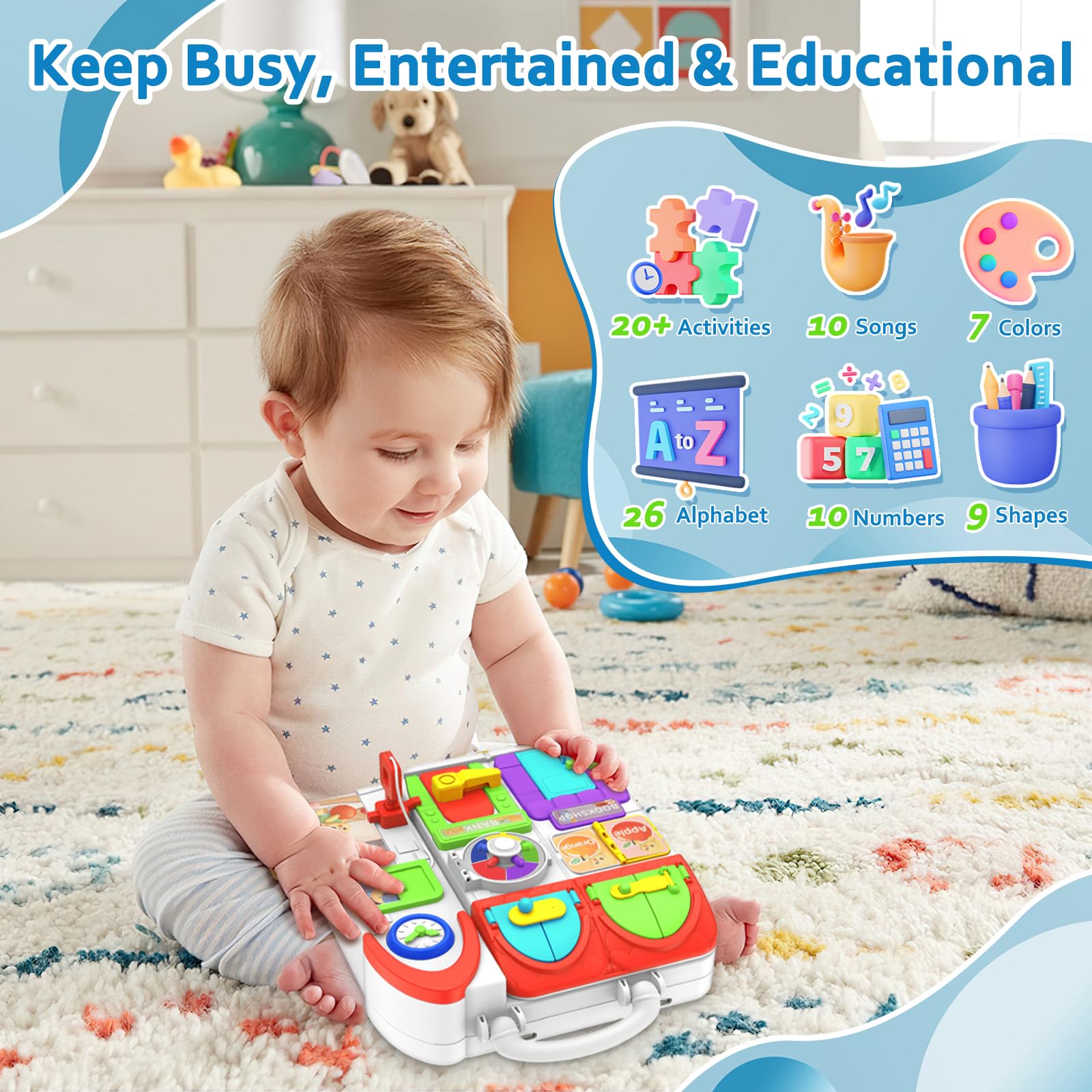 Montessori - Lavagna di Stampa per Tutti-Piccoli 1-3 W/Musica bilingue, 20 + attività per Bambini educativi Giocattoli età 1-2, Giocattoli sensoriali per 1 2 3 Anni, Regalo di Natale