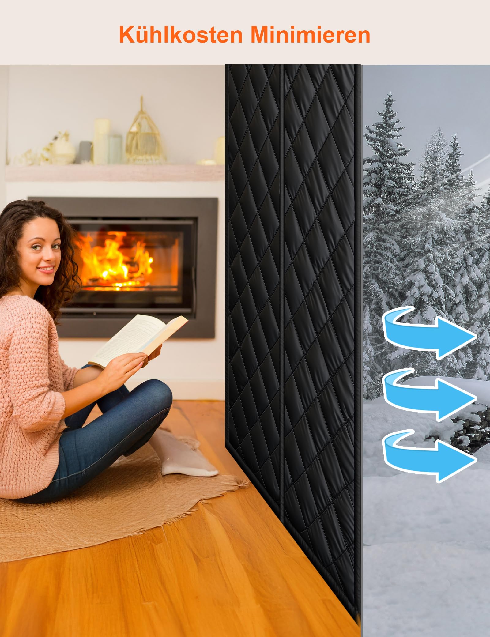 Magnet Wärmeschutzvorhang für Türen 90x210CM | Thermovorhang Kälteschutz | Winddicht & Energiesparend | Haustierfreundlich | Kälteschutzvorhang für Balkontüren Wohnzimmer Terrassentüren
