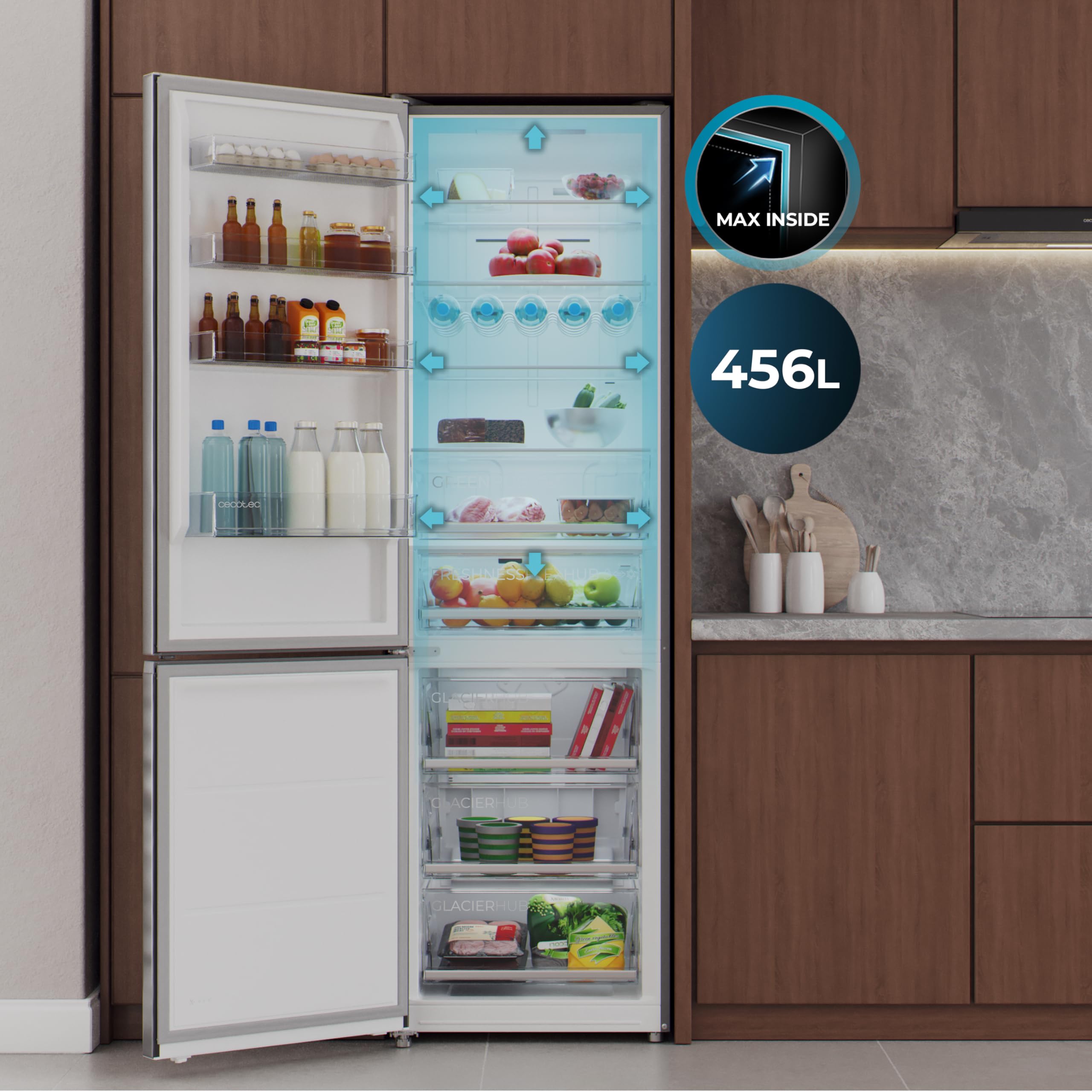 Cecotec Réfrigérateur Combi 456L Total No Frost Bolero CoolMarket Dark C. 201cm x 59,5cm MAX INSIDE VIP Tech Compresseur Inverter Plus