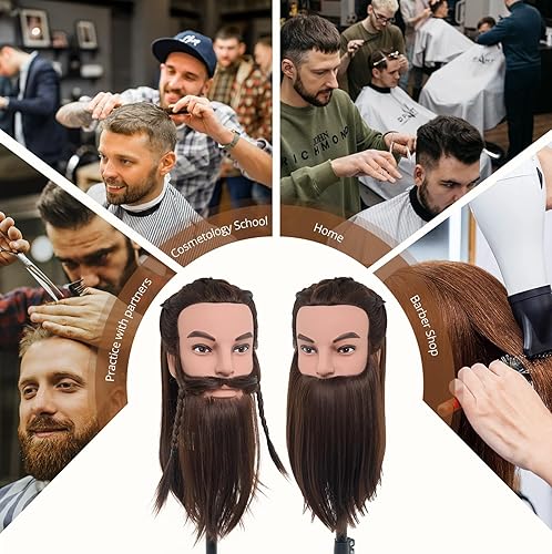 Miniatura 8 de Cabeza de maniquí masculino con cabello, cabeza de maniquí de peluquero de 10 pulgadas, cabeza de maniquí de peluquería de cosmetología para