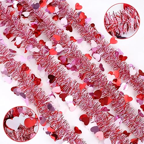 Miniatura 17 de Guirnalda colgante de oropel metálico de Navidad de 50 pies con copo de nieve para el hogar, manto de árbol de Navidad, barandilla de escalera, año