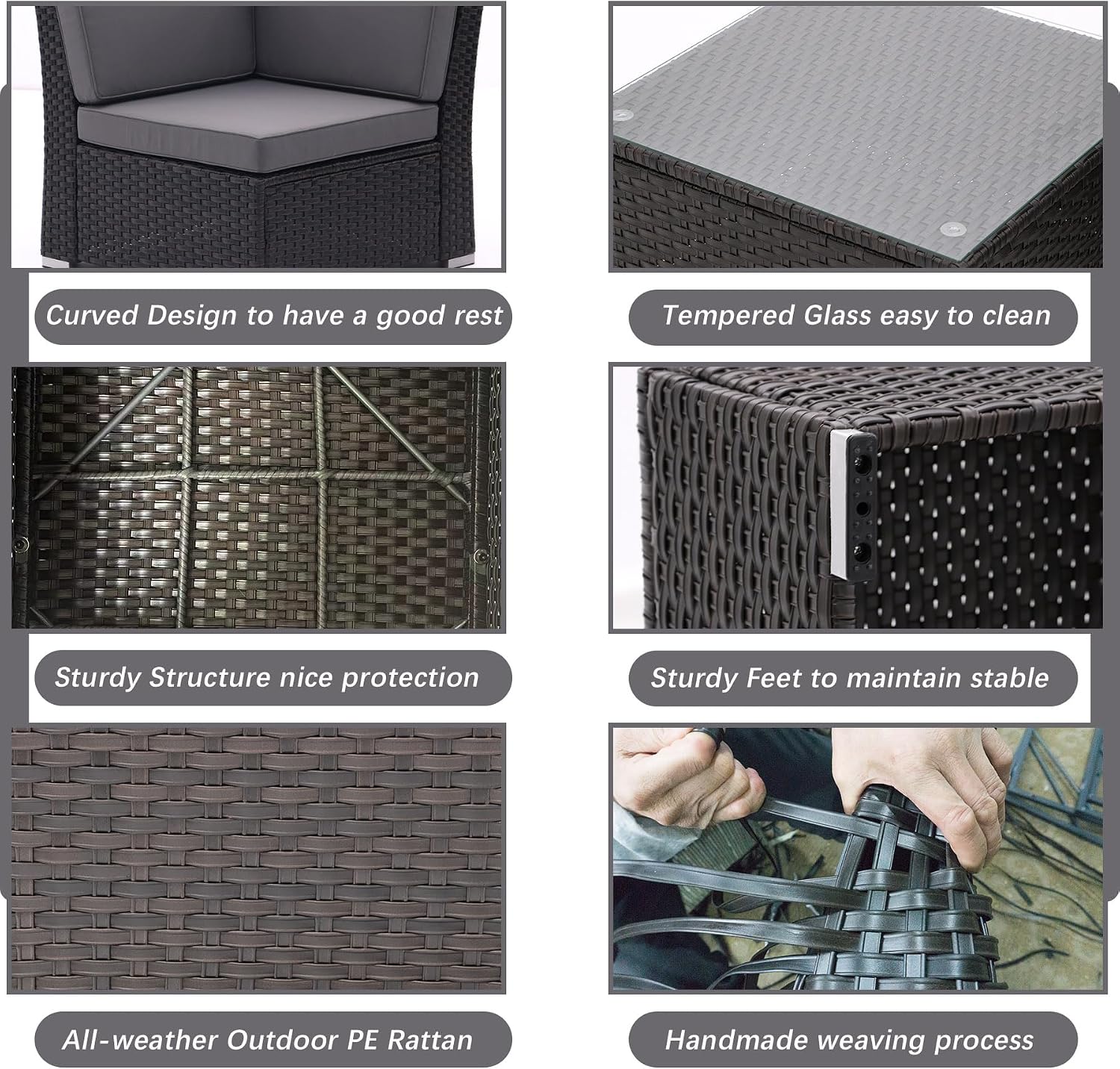 8 PCS Patio Sofa Set with Firepit Table Tempered Coffee Table Outdoor Sectional Set Patio Conversation Set Patio Furniture Sets All Weather with Thick Cushion, Rattan Handwoven